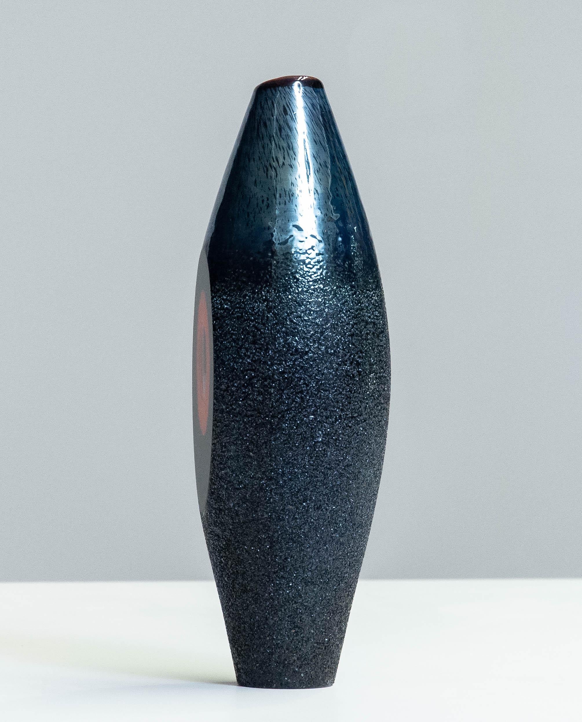 Swedish 70s Blue Art Glass Vase 'Moonlanding' Collection of Monica Backström Kosta Boda For Sale