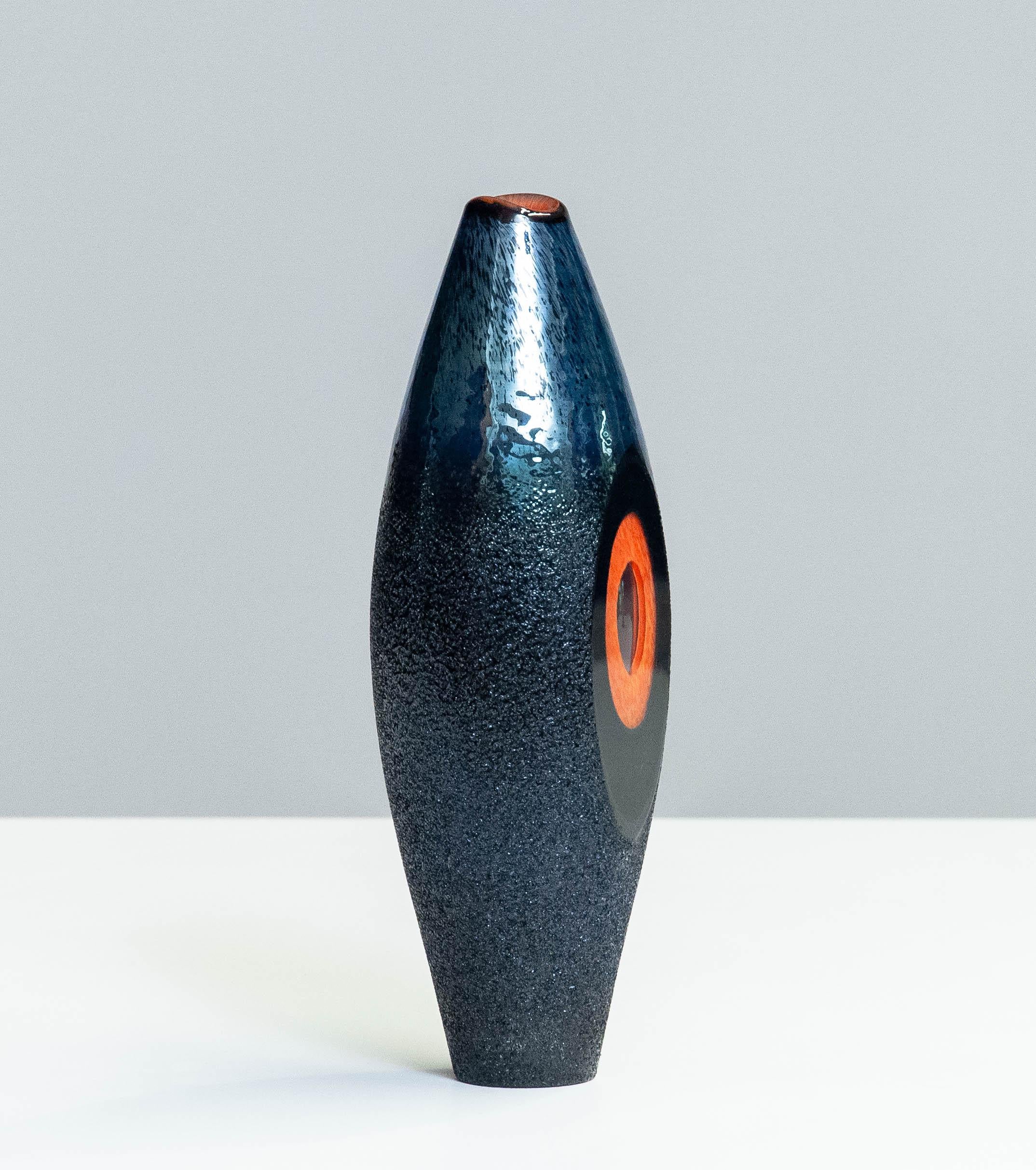 70s Blue Art Glass Vase 'Moonlanding' Collection of Monica Backström Kosta Boda In Good Condition For Sale In Silvolde, Gelderland
