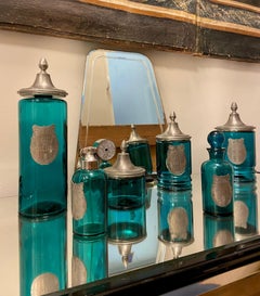 70s Blue French Crystal vanity set of 6 pieces, L'Étain a la Rose,  - France