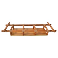 Vassoio di servizio anni '70 in legno di bambù rettangolare per spezie, olio e aceto, in pelle