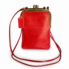 70s Bonnie Cashin for Coach Double Entry Swinger Bag Red Leather Kiss Locks Rare