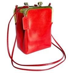 Bonnie Cashin degli anni '70 per la borsa Swinger a doppia entrata in pelle rossa Kiss Locks Rare