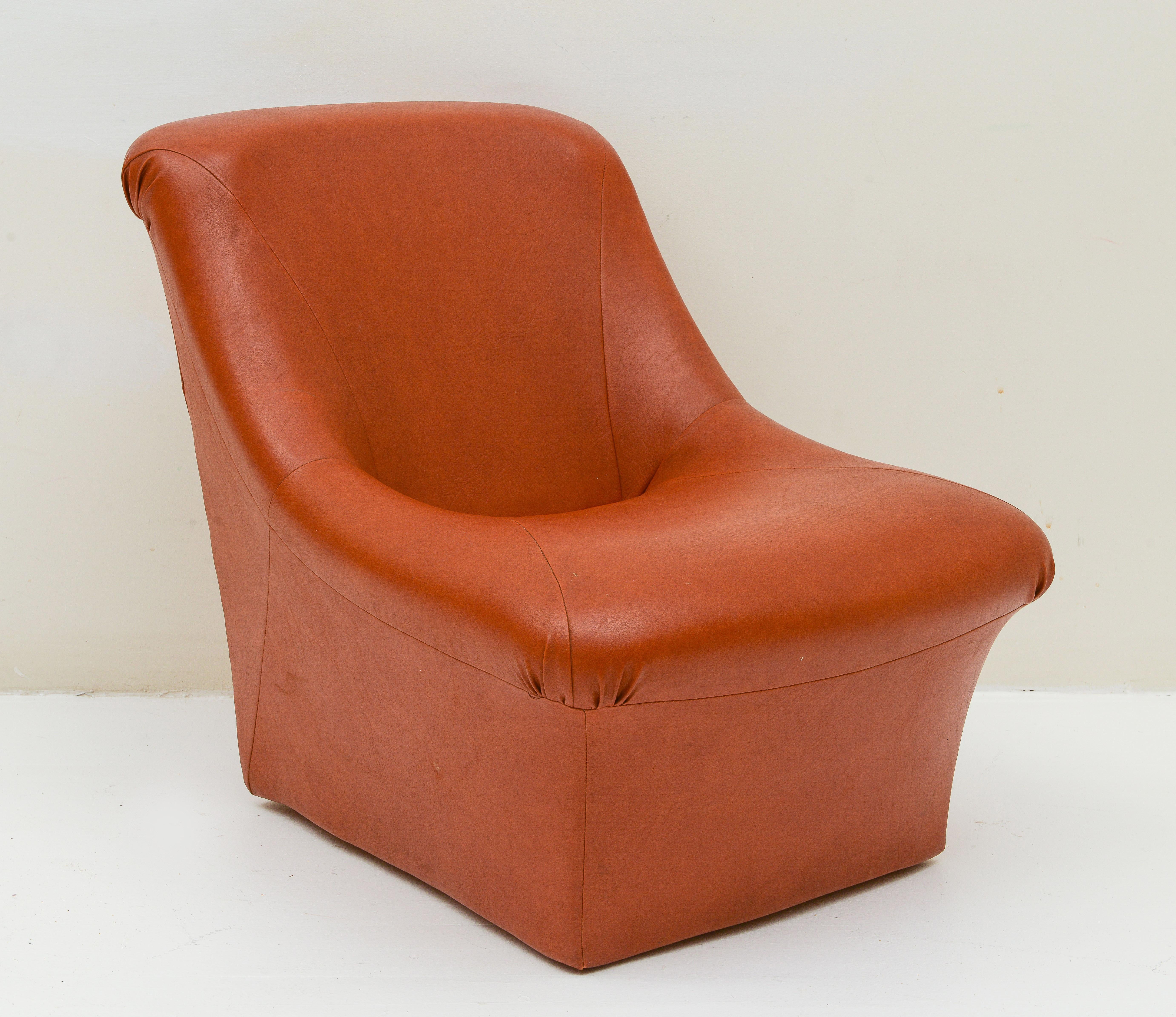 Mid-Century Modern 70's Brown Cognac Leatherette Pair of Chairs