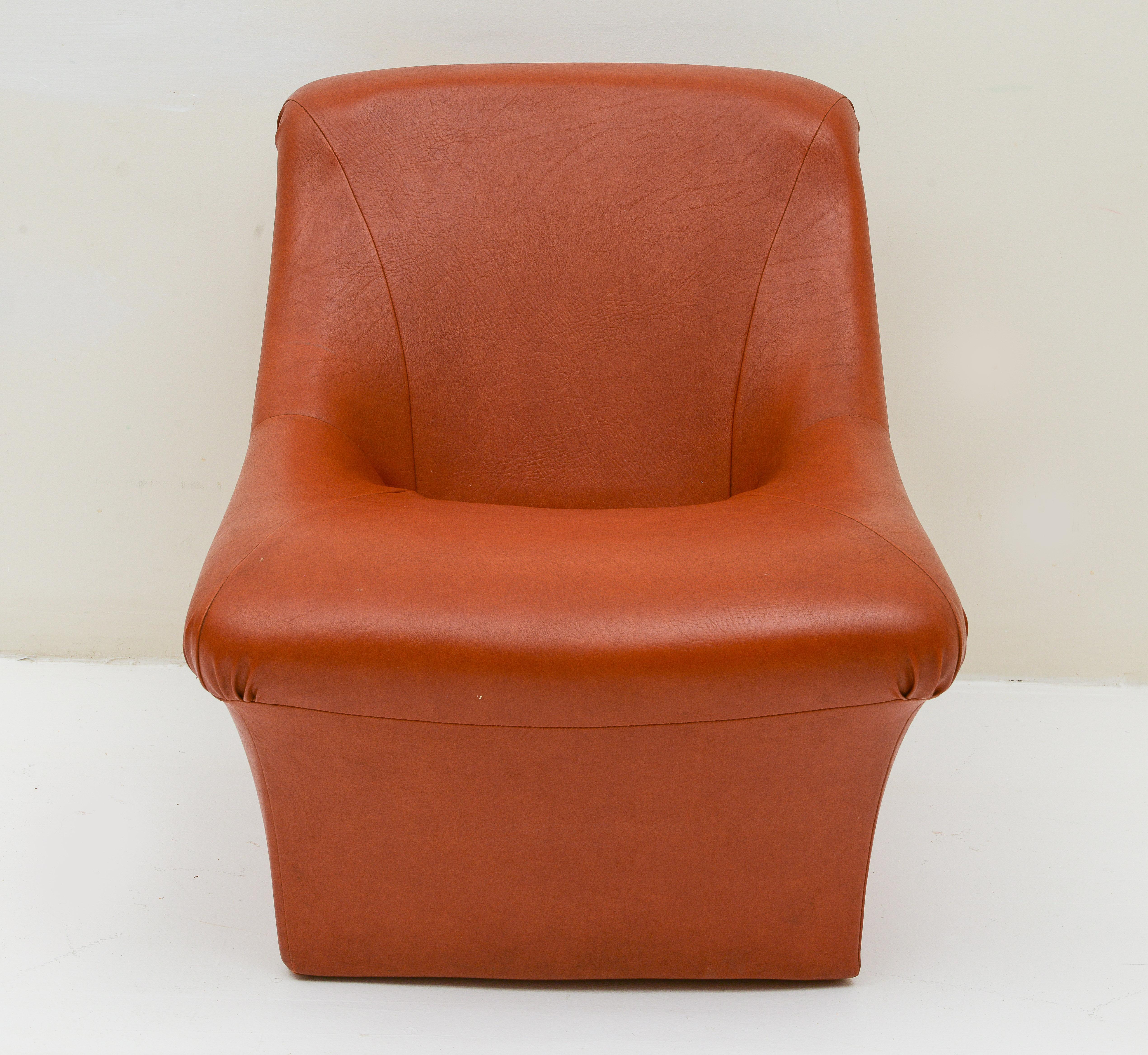 French 70's Brown Cognac Leatherette Pair of Chairs