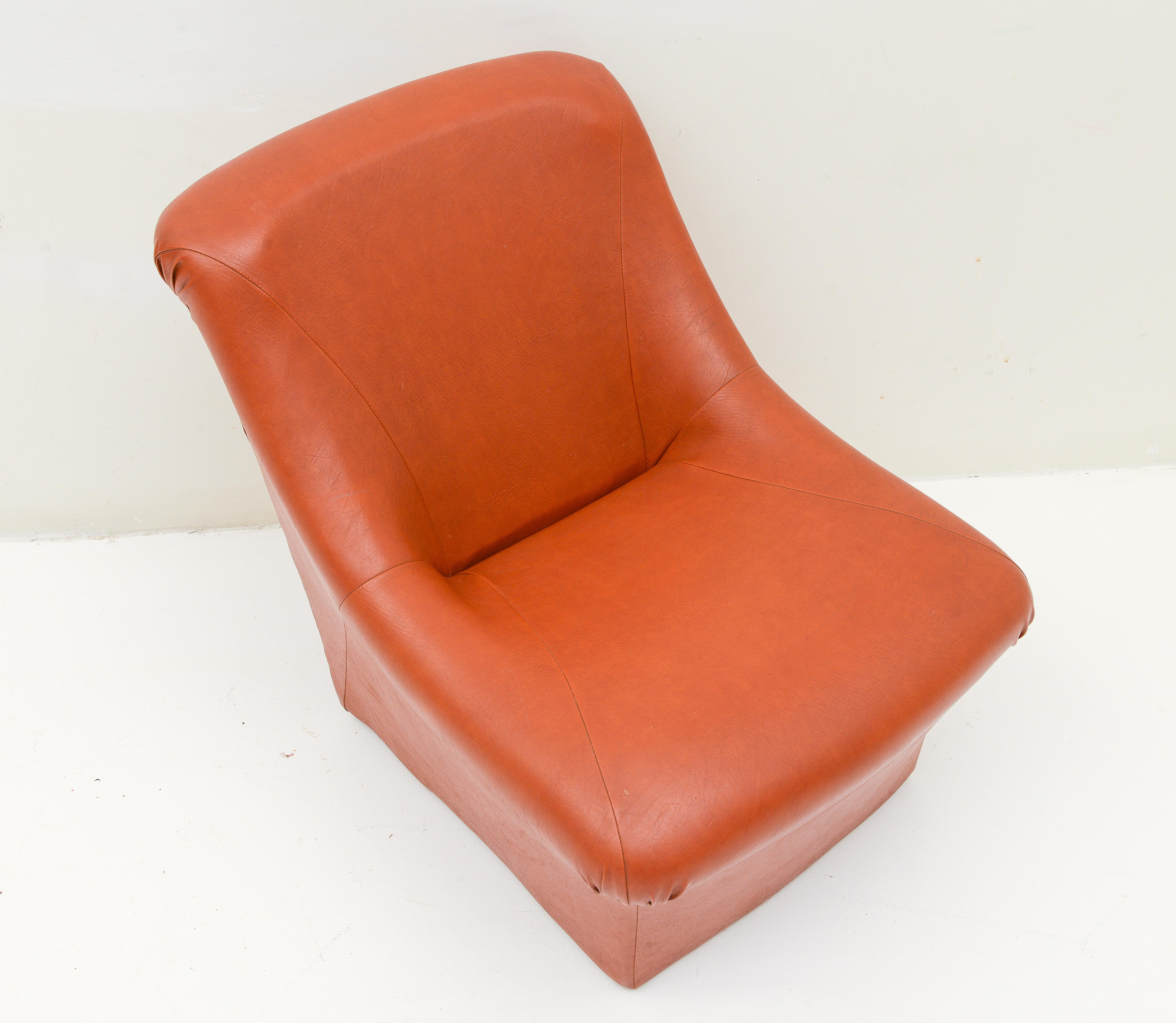 20th Century 70's Brown Cognac Leatherette Pair of Chairs