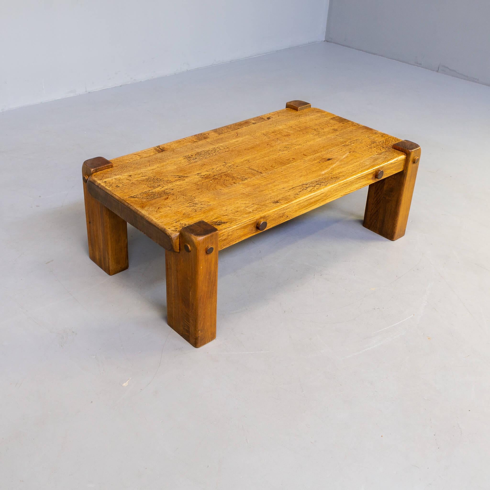 70s Brutalist Full Oak Coffee Table For Sale 2