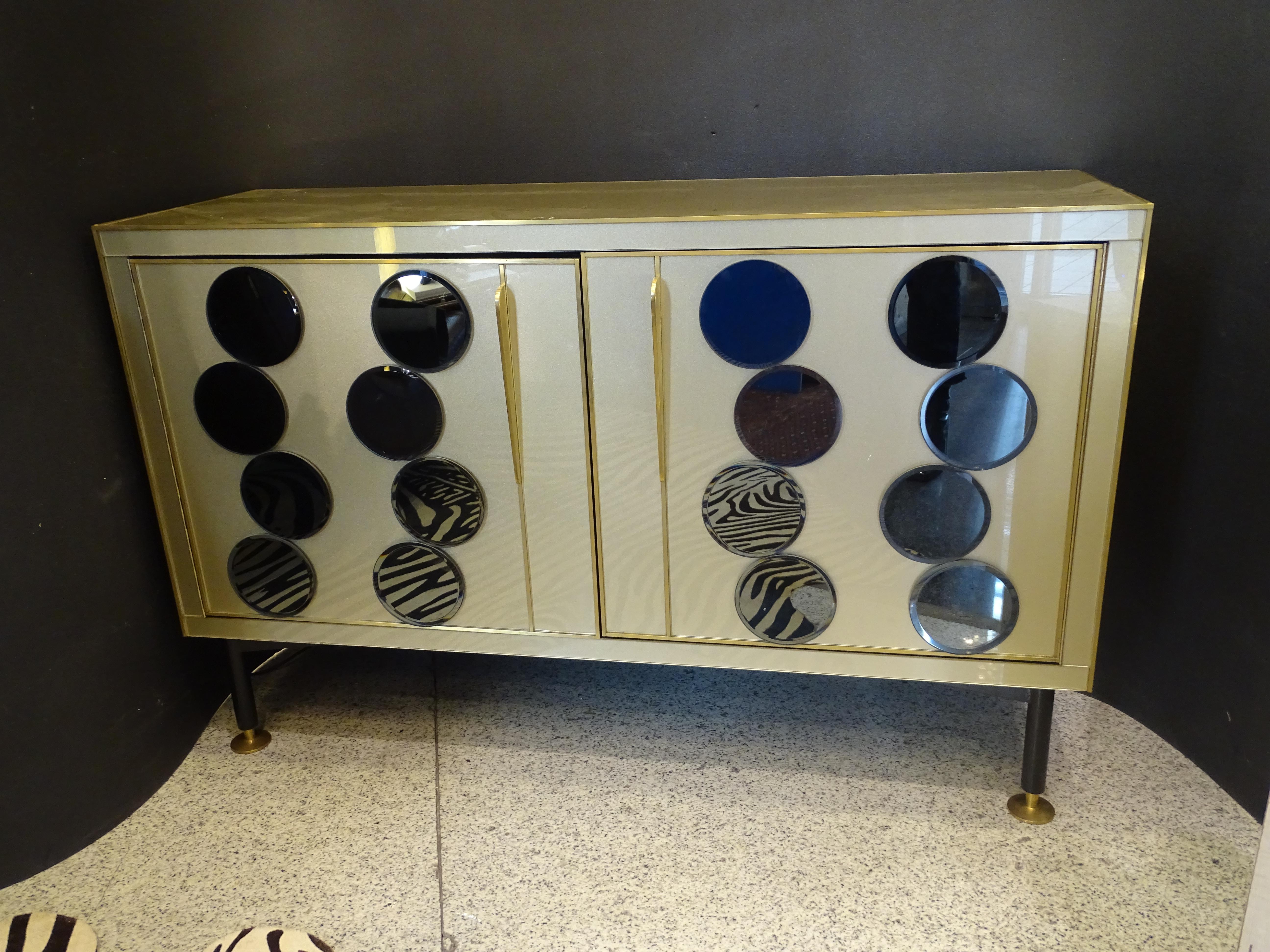 Mid-Century Modern 70s Cabinet Pierre Cardin Murano Gold Cristal Cabinet Sideboard