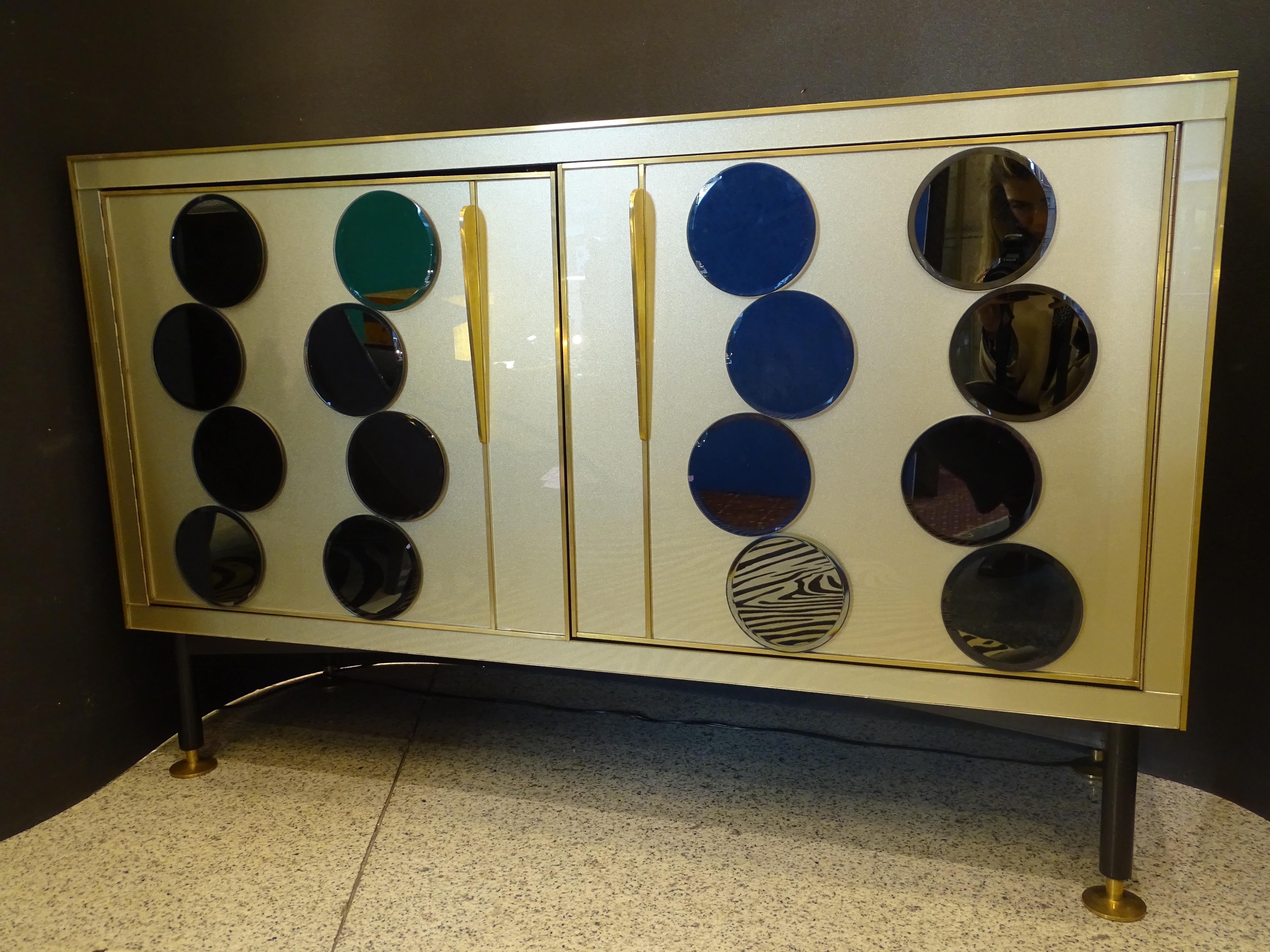 Hand-Crafted 70s Cabinet Pierre Cardin Murano Gold Cristal Cabinet Sideboard