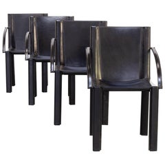 70s Carlo Bartoli Black Leather Dining Chair for Matteo Grassi Set/4