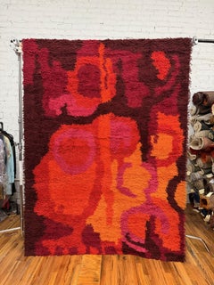 70s CARMEN, Abstracta Marrón Naranja, NO UTILIZADA, Mid Century Modern , Lana, Alfombra Rya