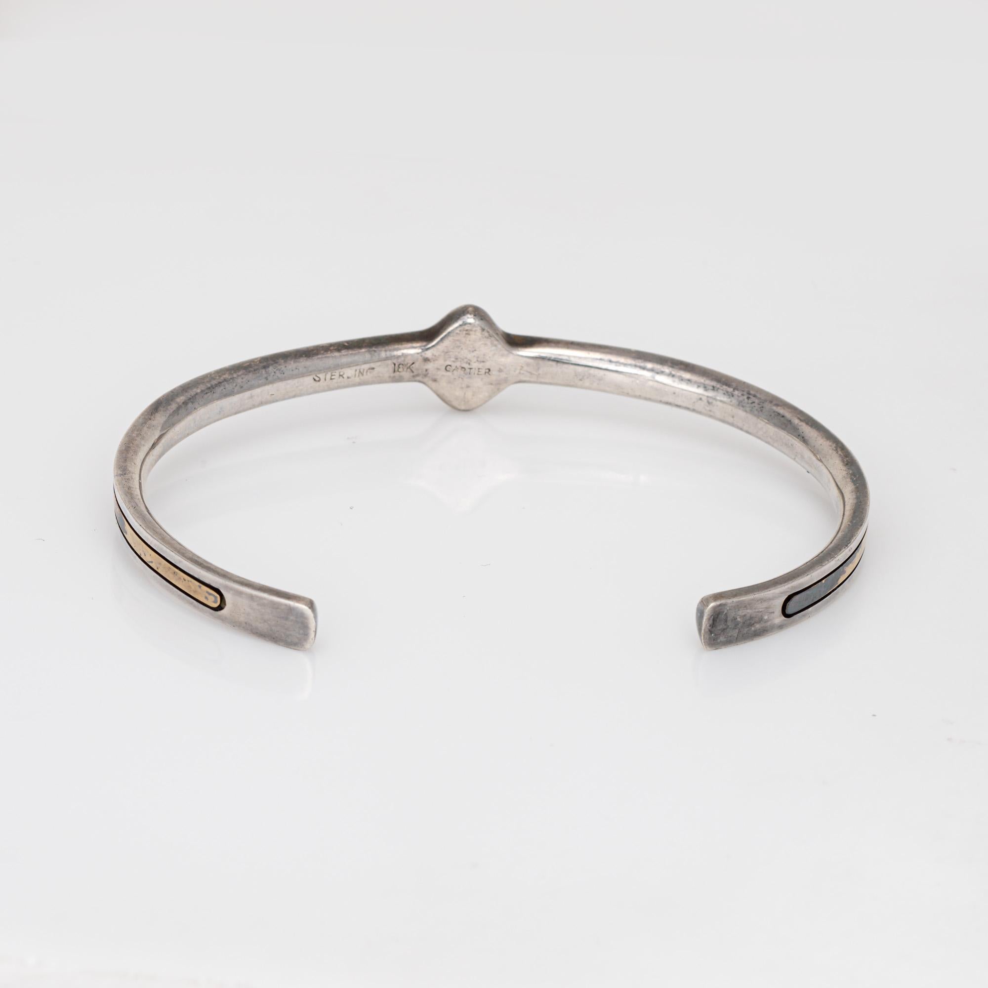 70s Cartier Cuff Bracelet Sterling Silver 18k Gold Vintage Signed CC Logo In Good Condition For Sale In Torrance, CA