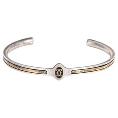 70s Cartier Cuff Bracelet Sterling Silver 18k Gold Vintage Signed CC Logo