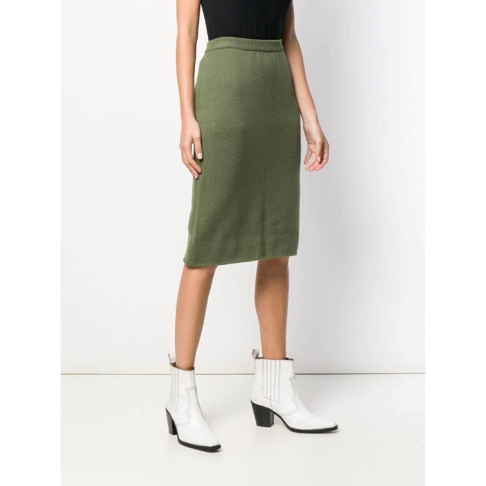 70s Celine Vintage military green midi straight skirt In Excellent Condition For Sale In Lugo (RA), IT