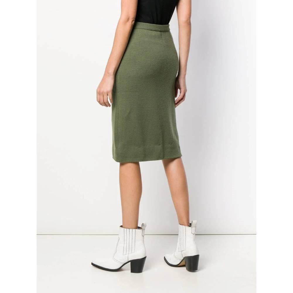 Women's 70s Celine Vintage military green midi straight skirt For Sale