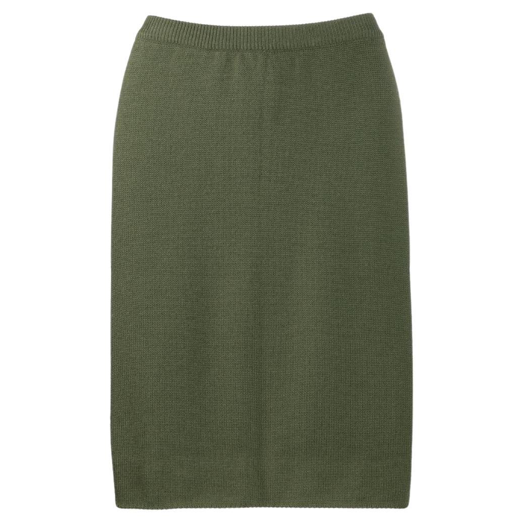 70s Celine Vintage military green midi straight skirt For Sale