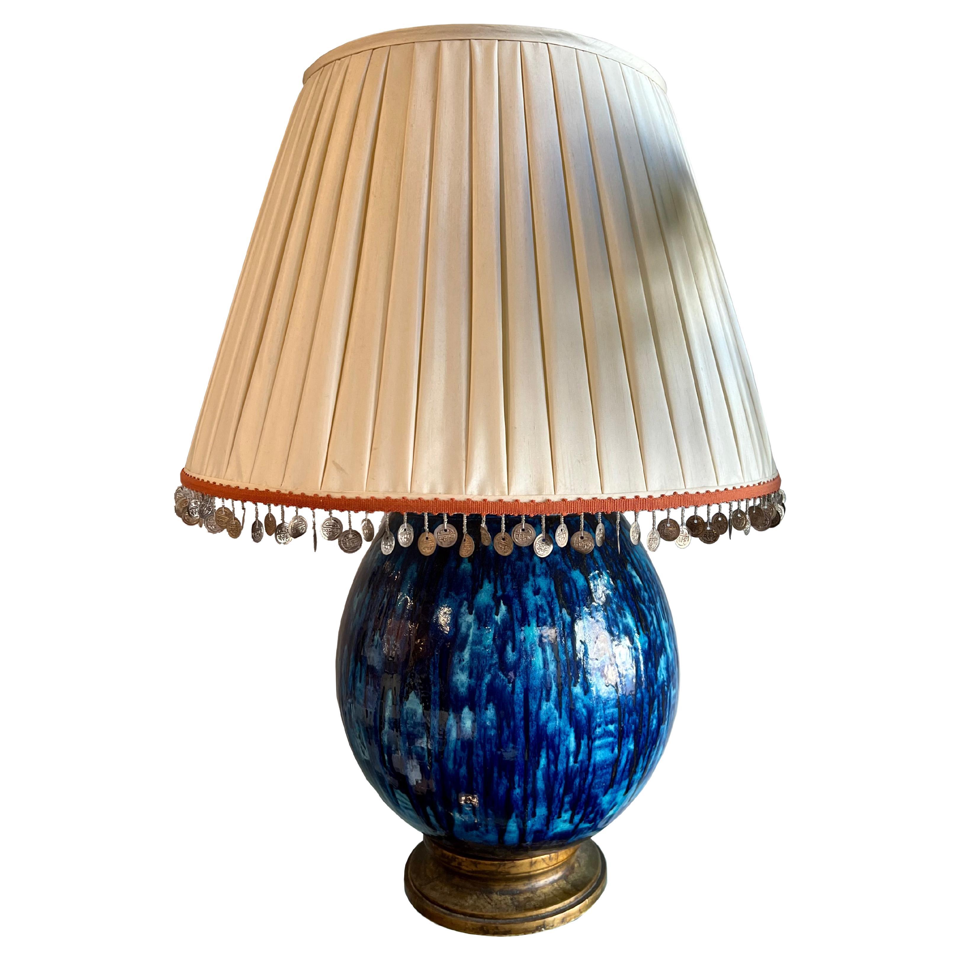 70's Ceramic Blue Glazed Lamp