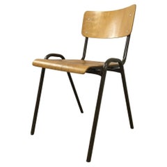 Chaise d'atelier des années 70 Chaise en bois Chaise avec cadre en métal Design de l'ère spatiale Vintage