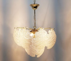 1970s Chandelier Metal and Glass Leaves