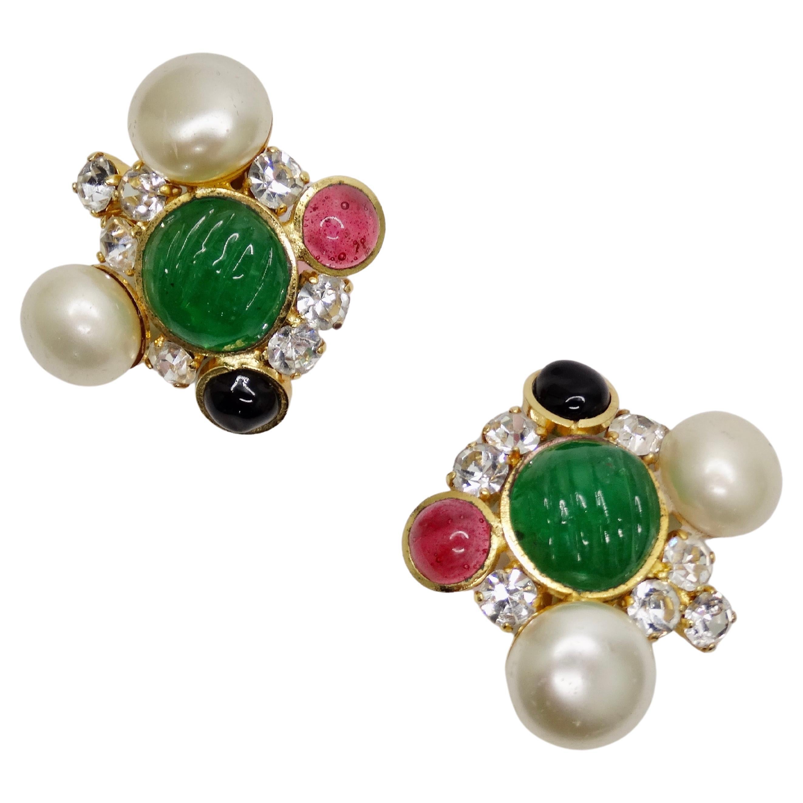 Boucles d'oreilles en perles Chanel 70's Runway en vente