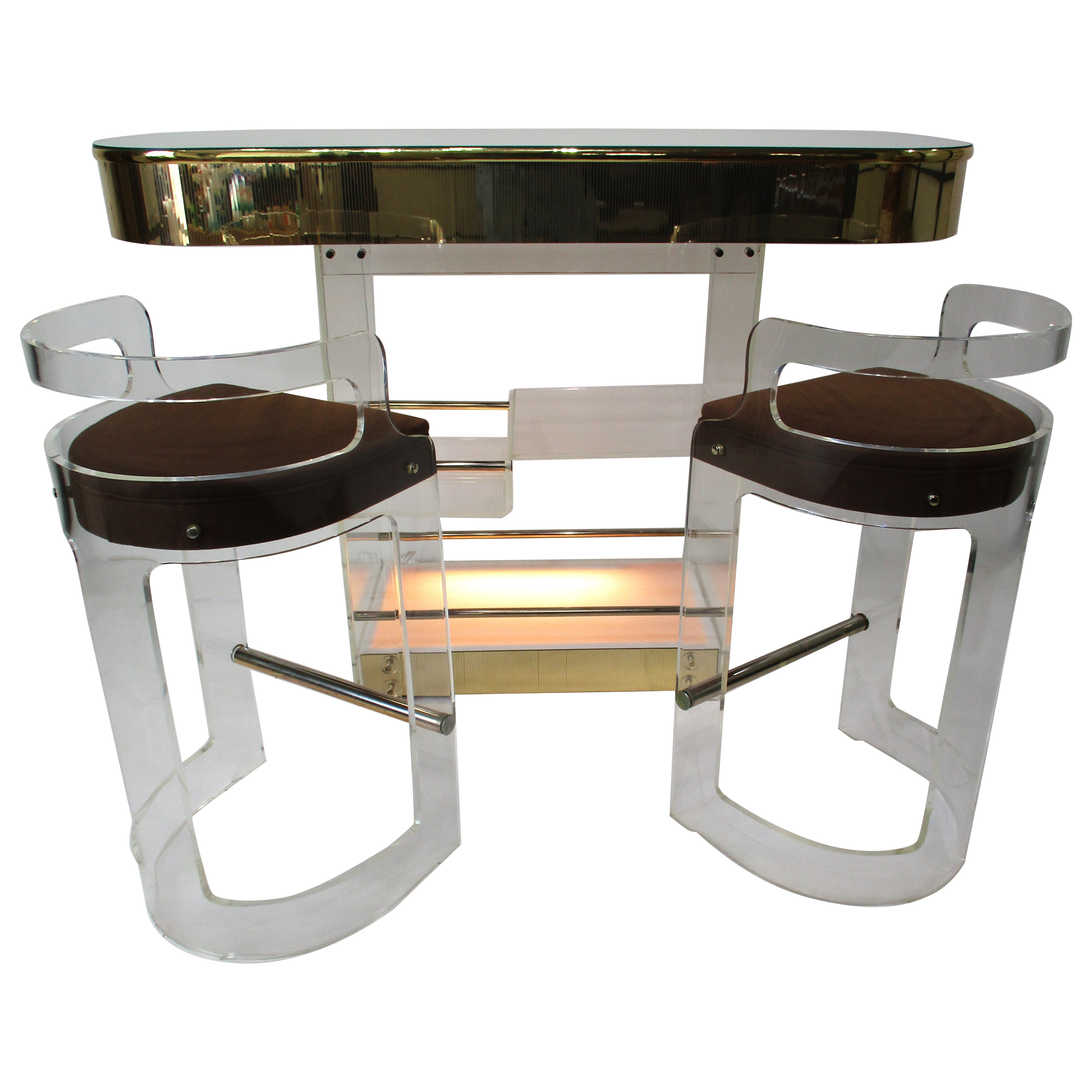 70's Charles Hollis Jones Styled Lucite Bar and Stools by Hill Mfg. For Sale