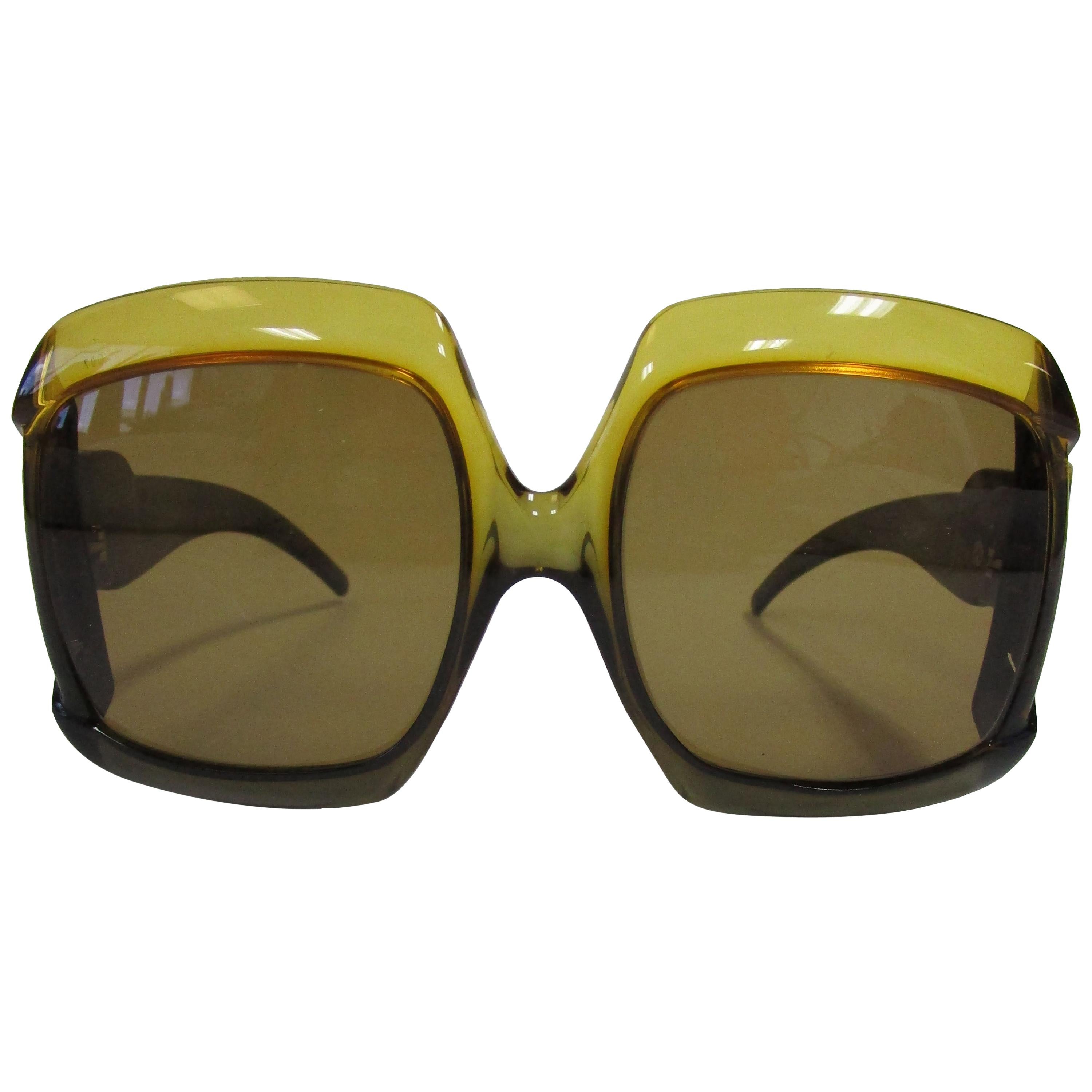 70s Christian Dior Green Brown Over-sized Optyl Sunglasses 