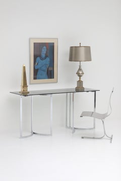 70S Chrome and Glass Console with Chrome and Smoked Glass