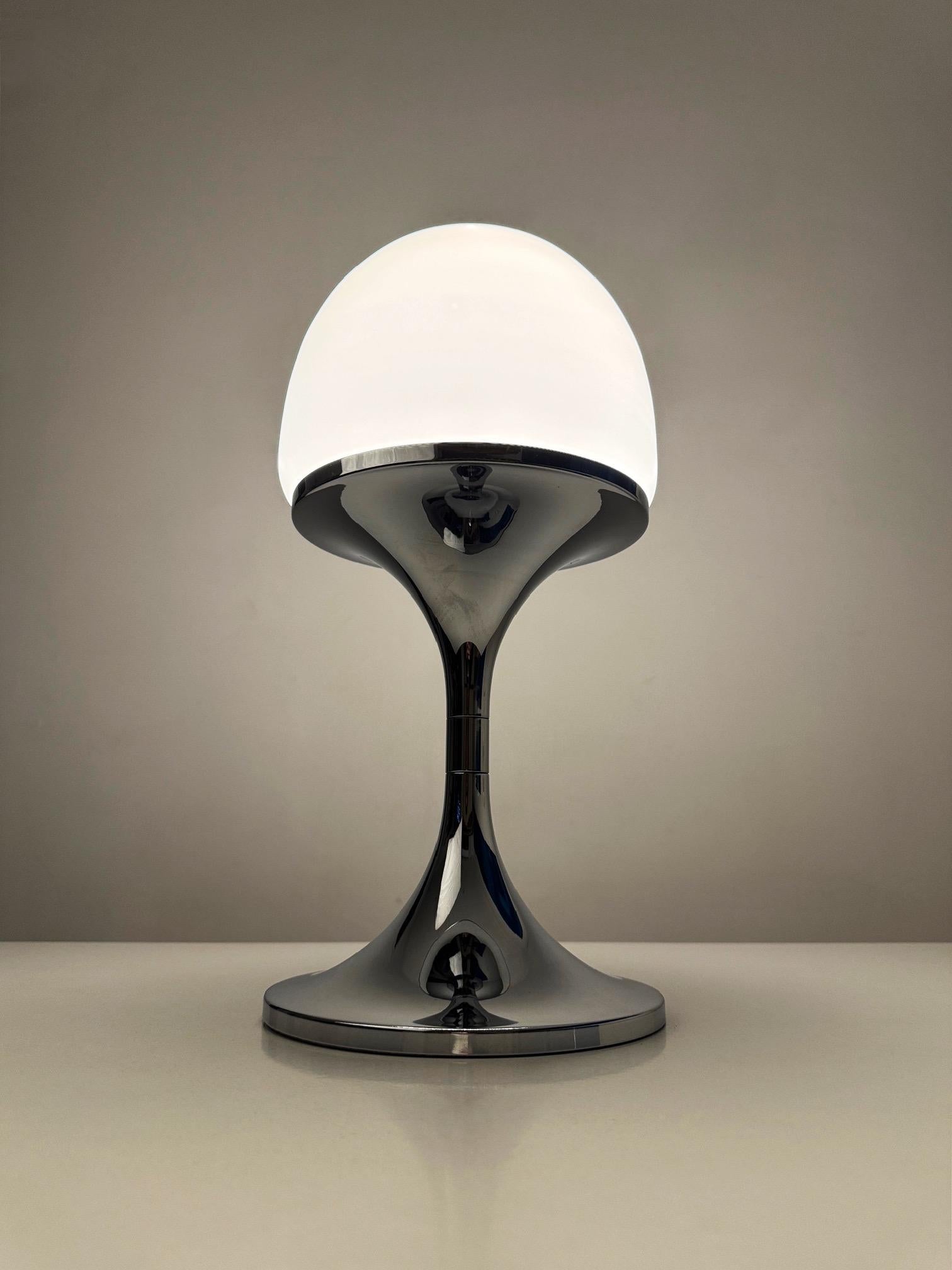 Opaline Glass 70s Chrome and Opaline Table Lamp – Space Age Design For Sale