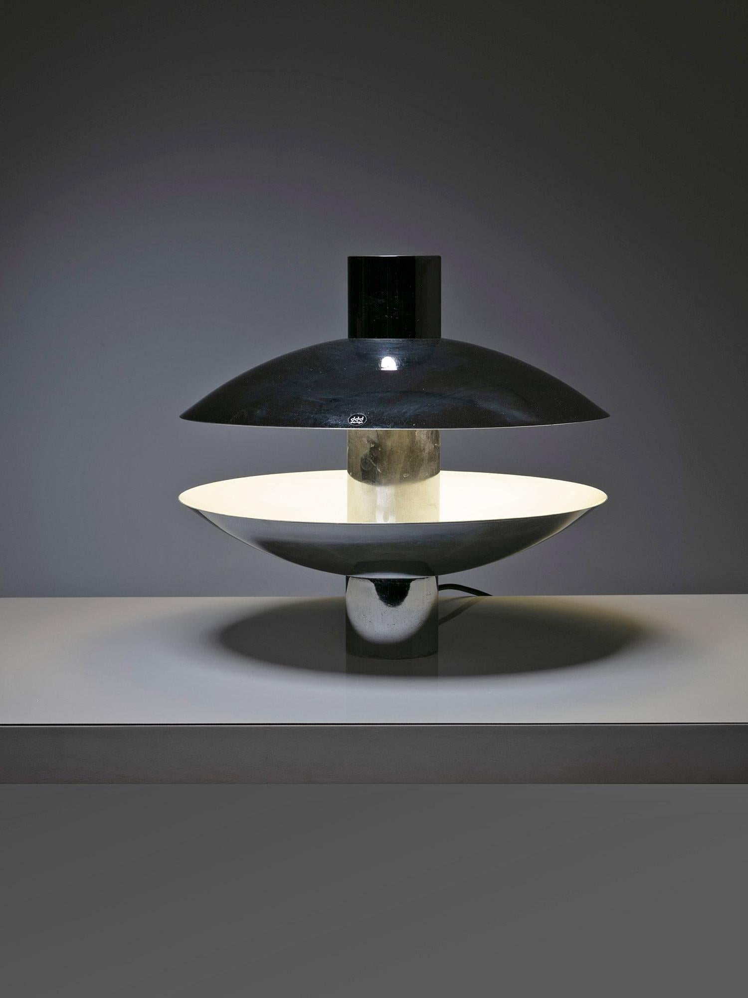 European 70s Chrome Round Table Lamp by DDD Design For Sale