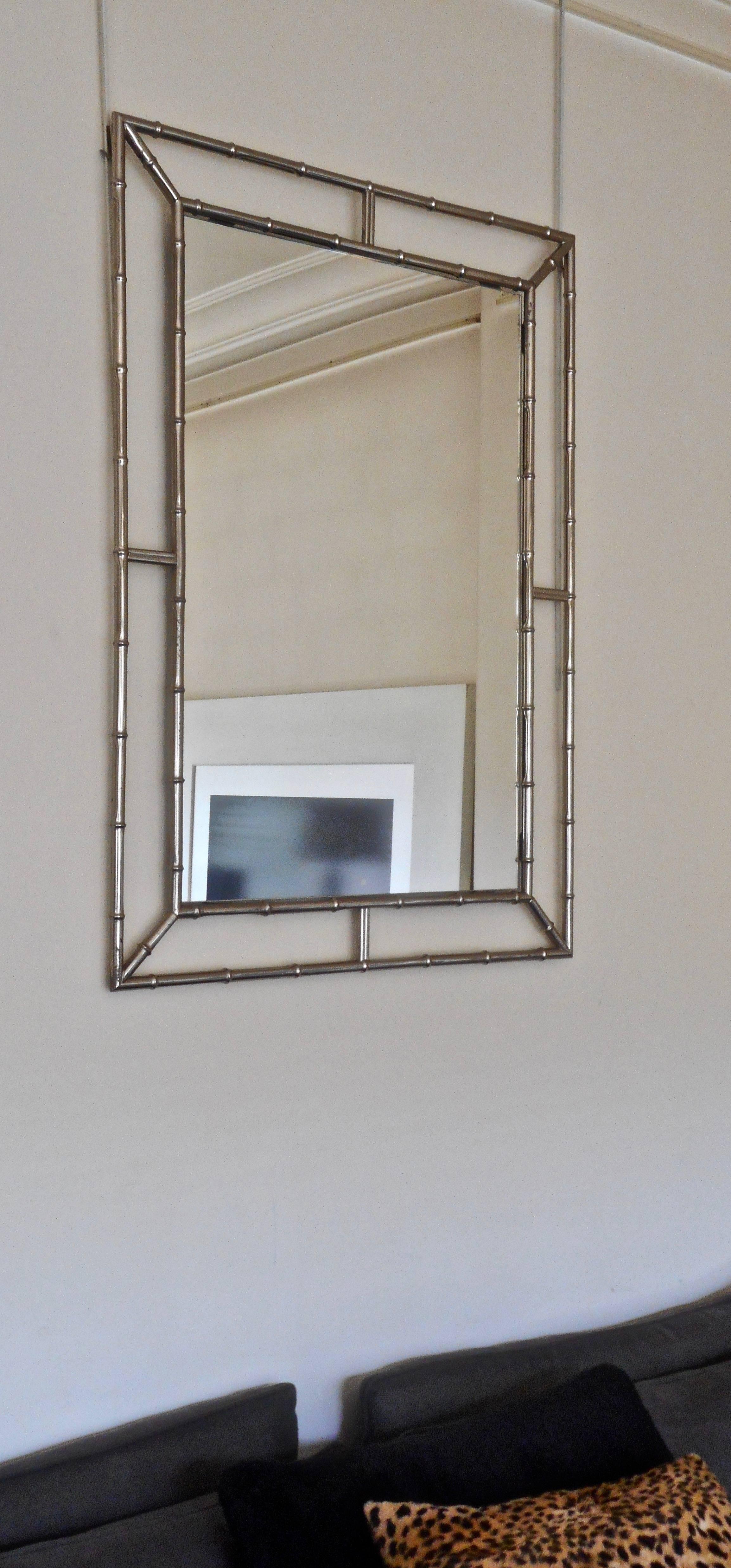 Mid-Century Modern 1970s Chromed Faux Bamboo Mirror, France For Sale