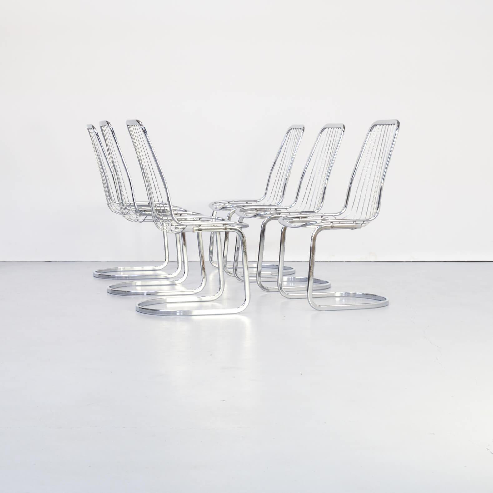 Mid-Century Modern 1970s Chromed Steel High Back Dining Chairs Attr Gastone Rinaldi for RIMA Set/6 For Sale