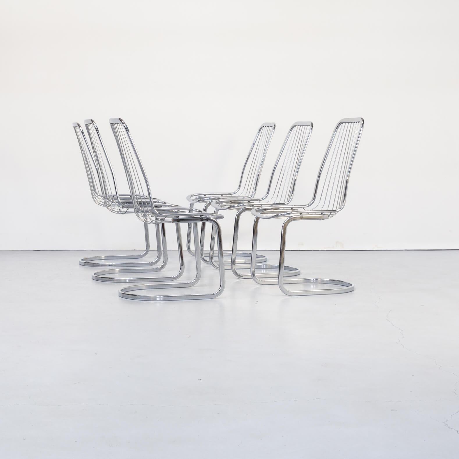 Italian 1970s Chromed Steel High Back Dining Chairs Attr Gastone Rinaldi for RIMA Set/6 For Sale