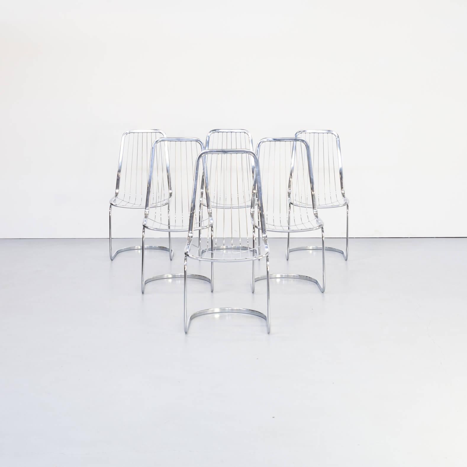 20th Century 1970s Chromed Steel High Back Dining Chairs Attr Gastone Rinaldi for RIMA Set/6 For Sale
