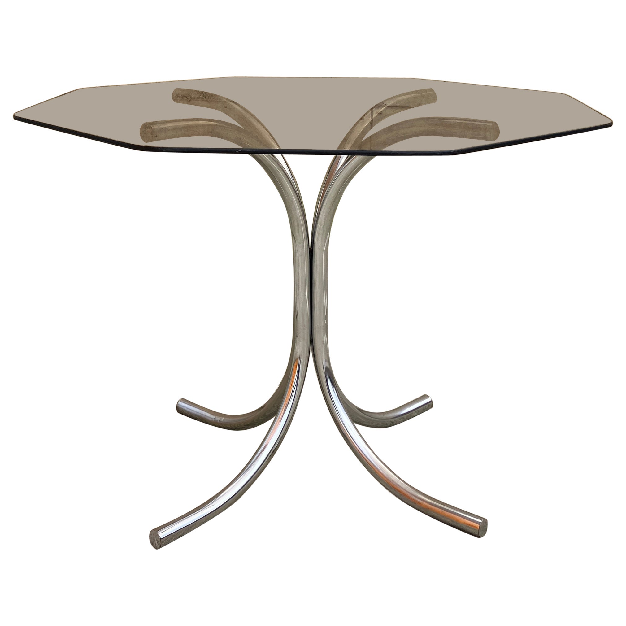 70's Classic Smoked Glass and Chrome Dining Table - Hexagonal