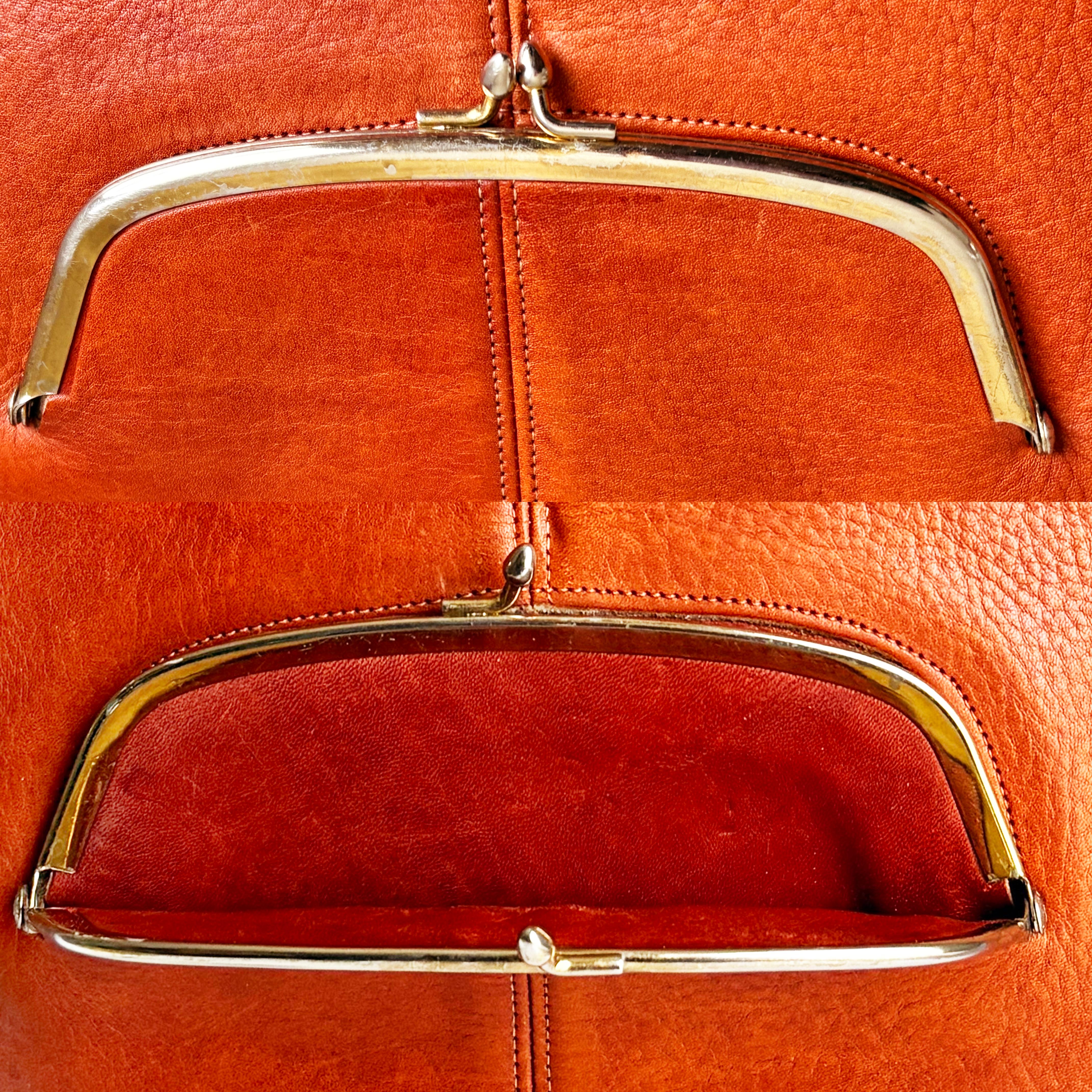 Sac Coach Skinny Fourre-tout Kiss Lock rare cuir rouille Bonnie Cashin Era Vintage des années 70 8