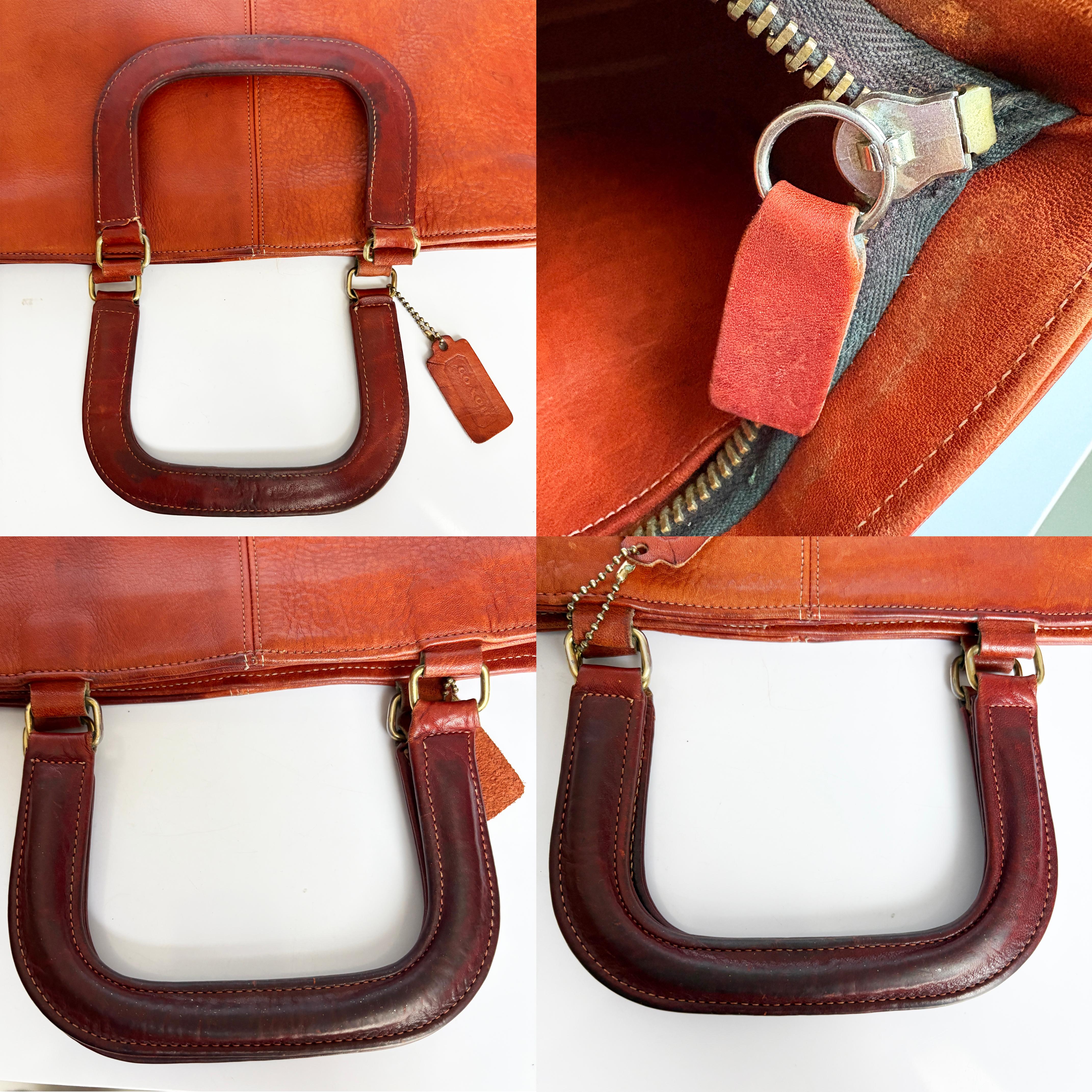 Sac Coach Skinny Fourre-tout Kiss Lock rare cuir rouille Bonnie Cashin Era Vintage des années 70 9