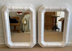 70s Coastal Modern White Lacquered Bamboo & Leather Wrapped Mirror