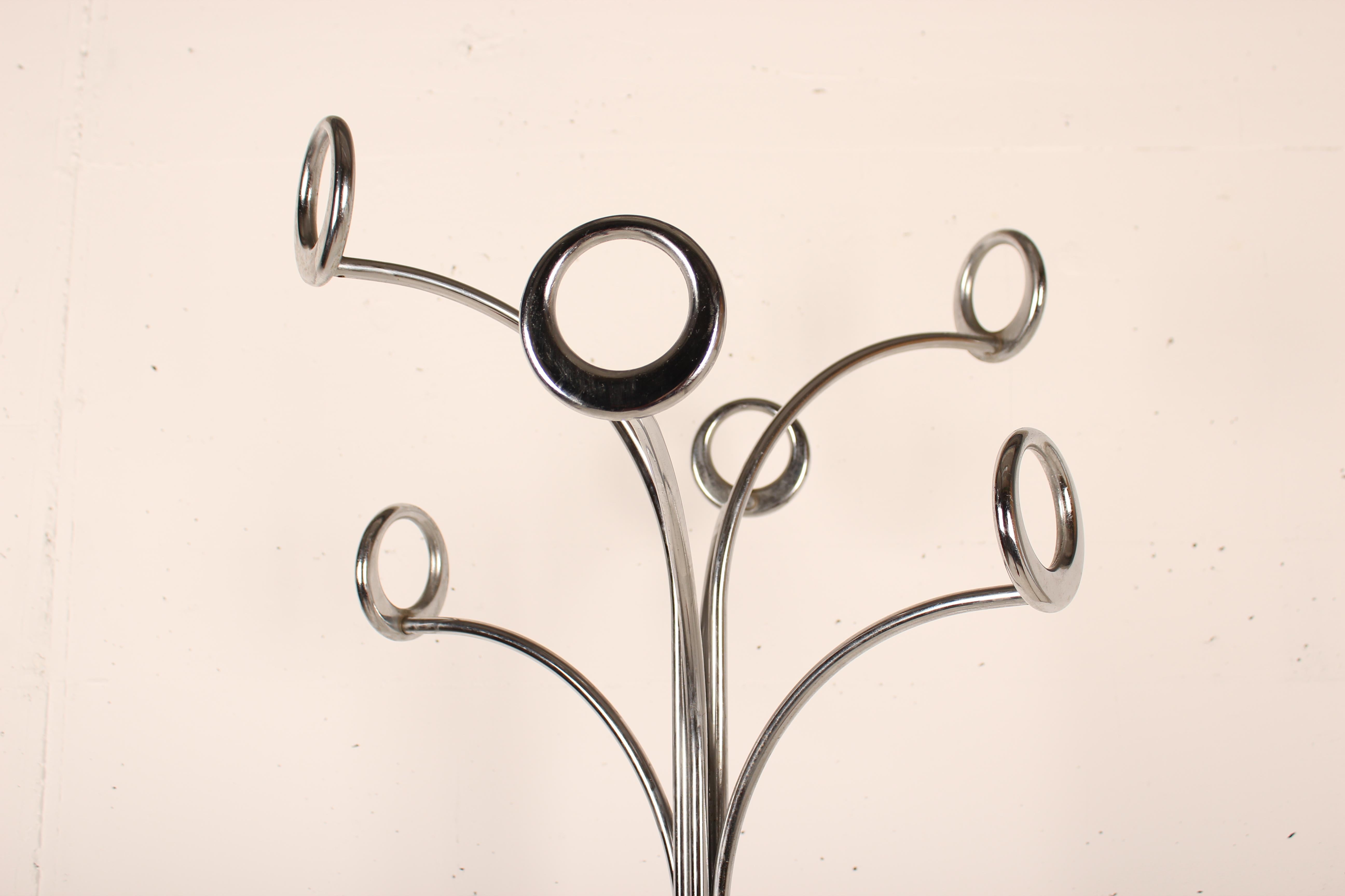 Mid-Century Modern 1970s Coat Stand Chrome and White by Fase, Spain, 1970