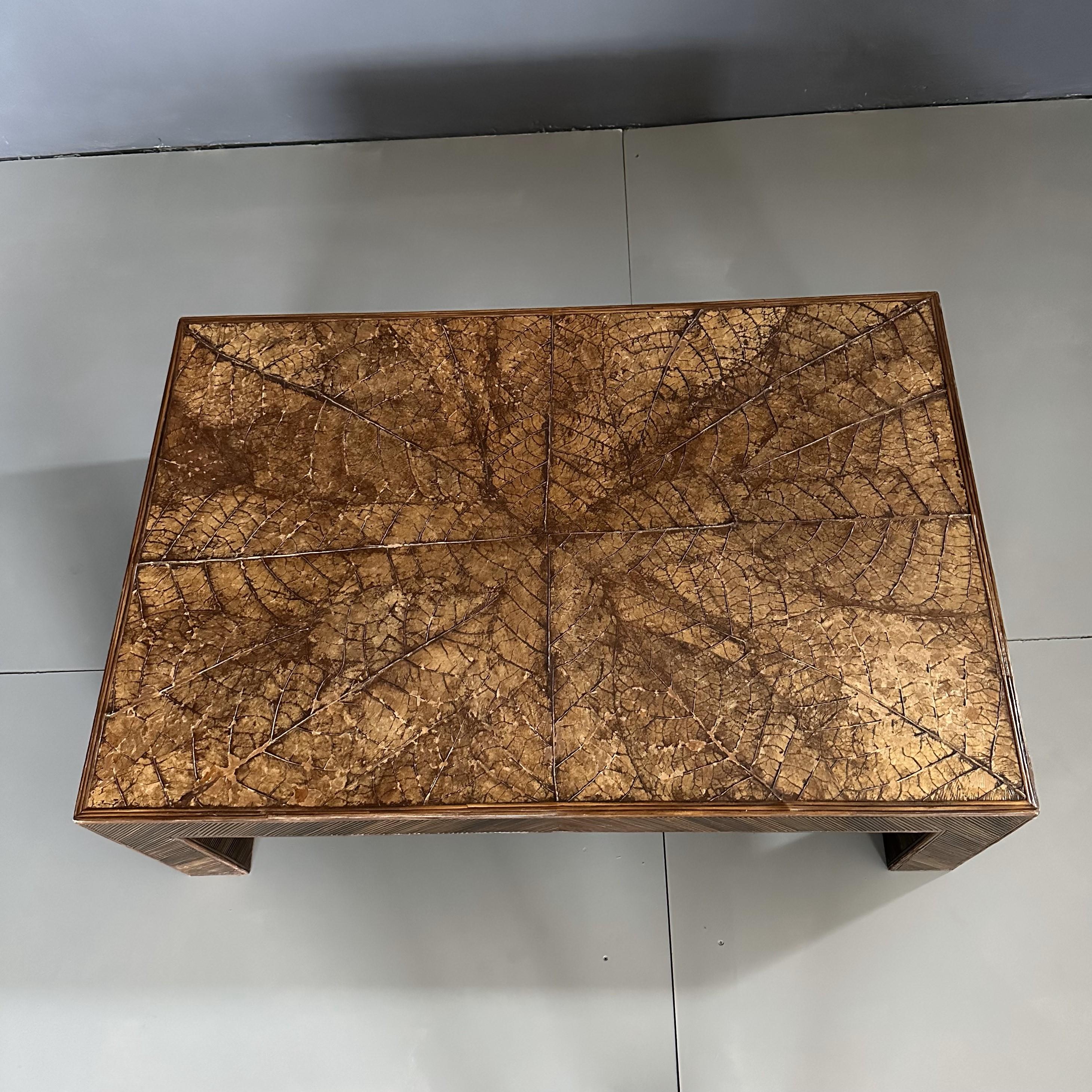 70s coffee table, in bamboo with tobacco leaf top by Arpex International For Sale 3