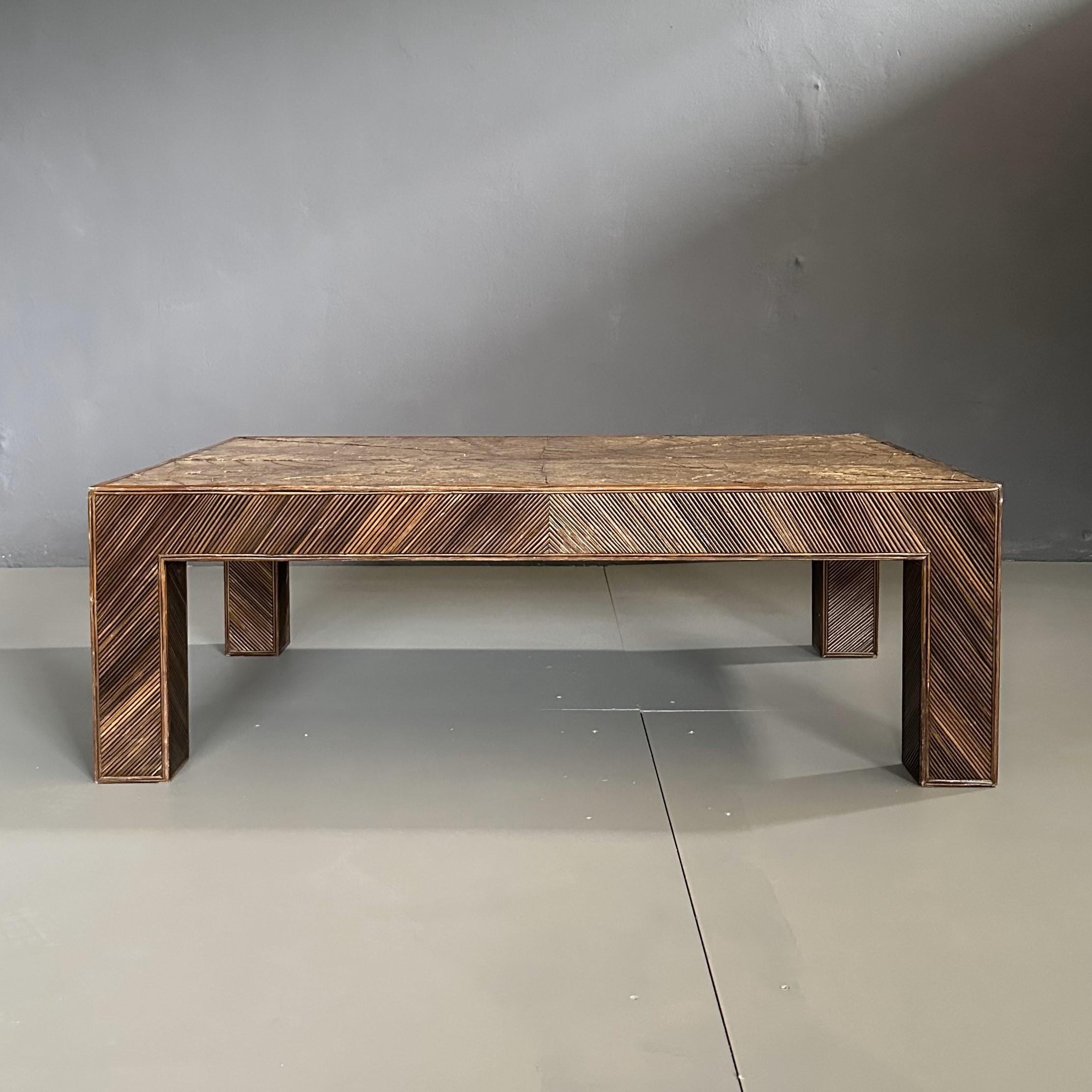 Mid-Century Modern 70s coffee table, in bamboo with tobacco leaf top by Arpex International For Sale
