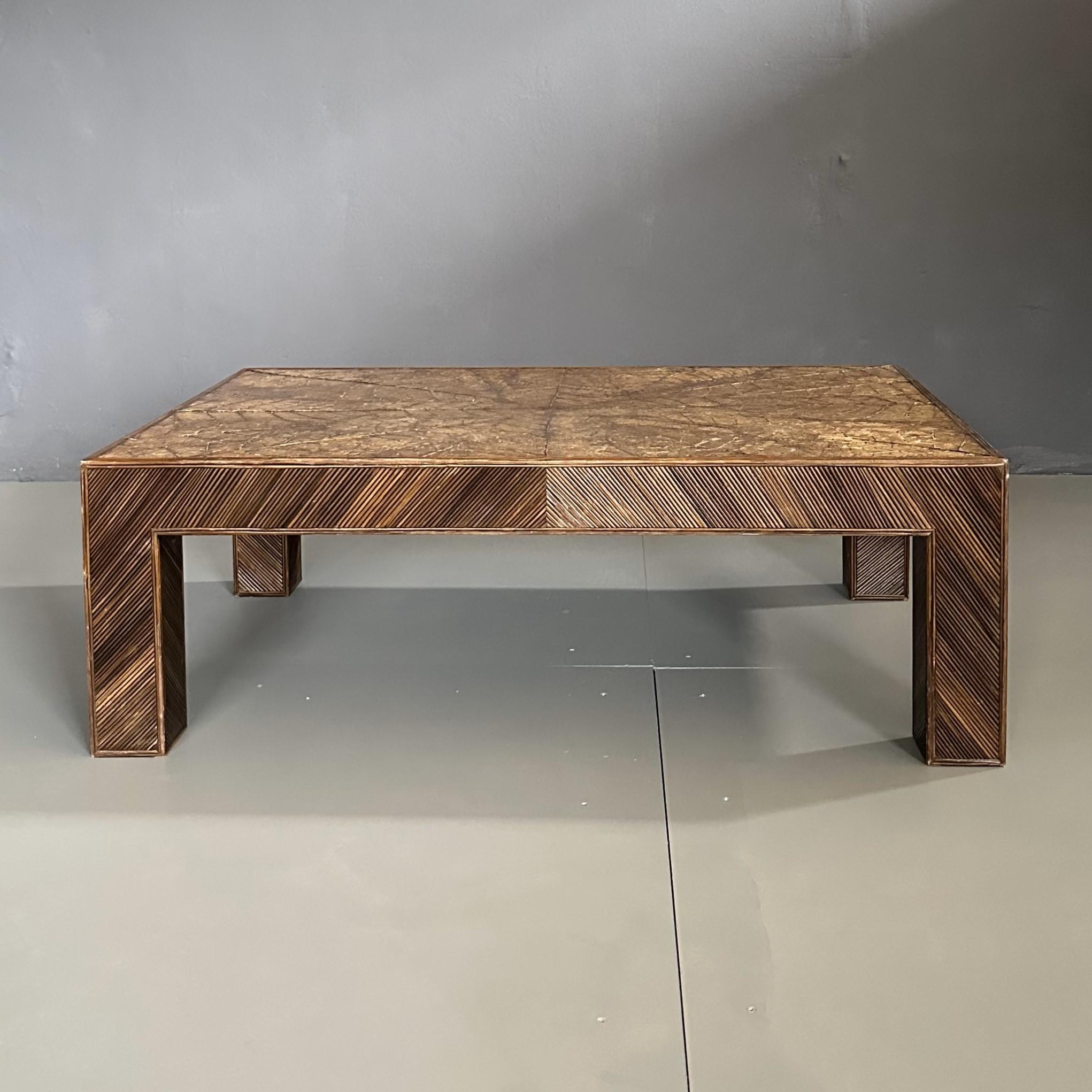 Italian 70s coffee table, in bamboo with tobacco leaf top by Arpex International For Sale