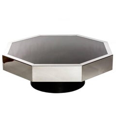 Willy Rizzo 70s octogonal coffee table in stainless steel and black glass