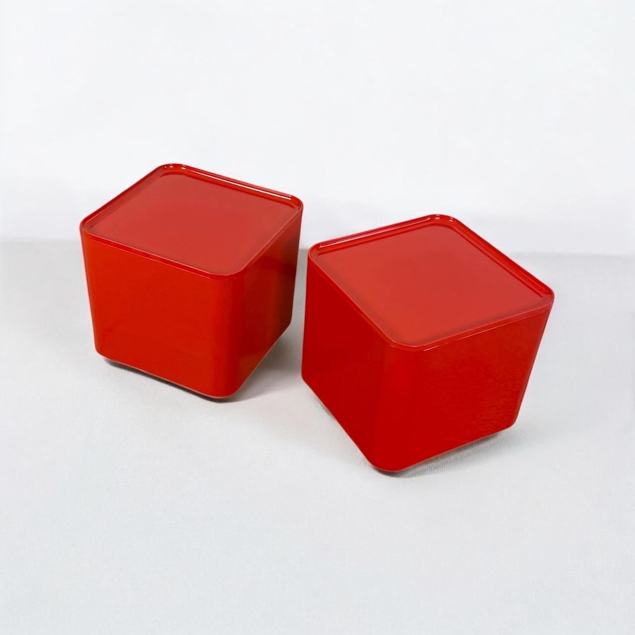 70er Couchtische / Servierwagen mit Aufbewahrungswagen DIME Longato in Rot, 2er-Set, Set im Angebot 2