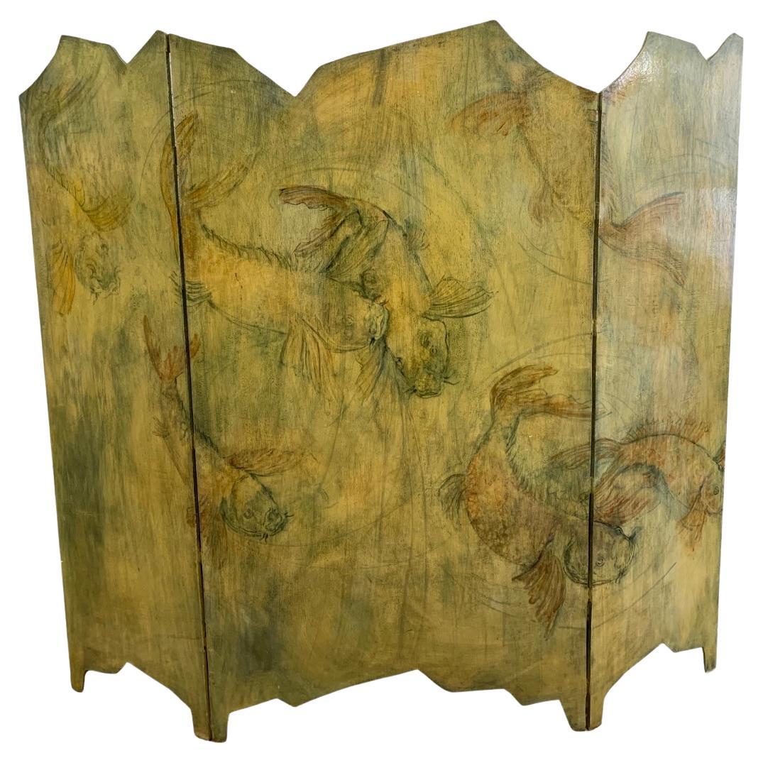 70s contemporary three fold asymmetrical painted screen in Japanese style