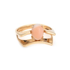 70s Coral Square Stacking Ring Vintage 14k Yellow Gold Sz 6.5 Stacking Band