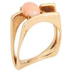 70s Coral Square Stacking Ring Vintage 14k Yellow Gold Sz 6.5 Stacking Band
