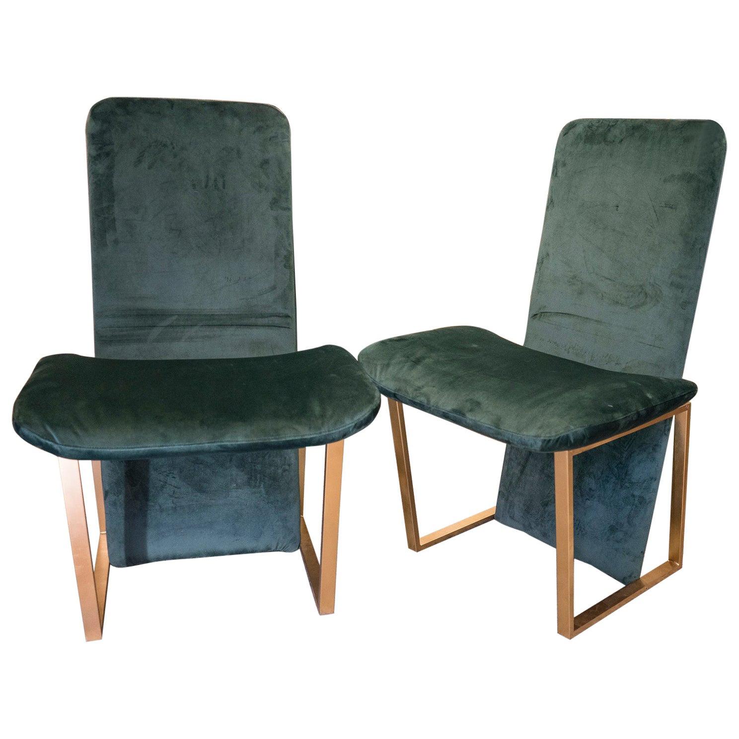 70s Couple Green Chairs, Italian Kazuhide Takahama "Kazuki" Green and Brass