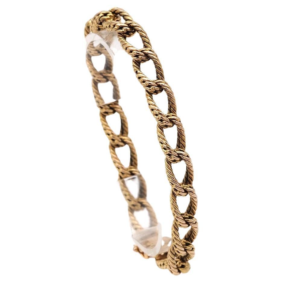 70er Jahre Kurbelkette-Armband aus 18k strukturiertem Gold, Vintage Armband aus massivem Gold