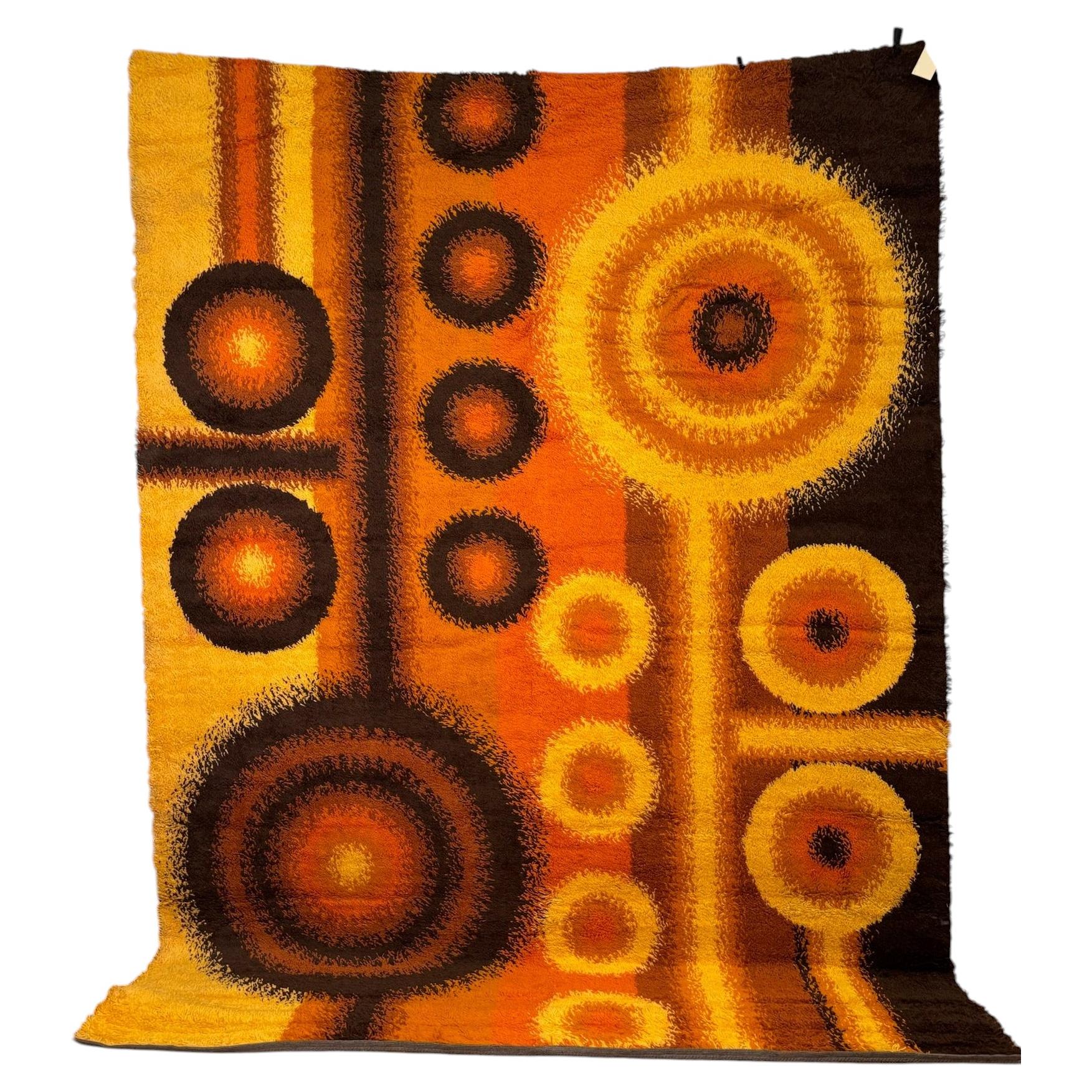 70's Dania Taepper 2 Big Circles, 12 Smaller Circles, UNUSED, 100% Wool Rya Rug For Sale