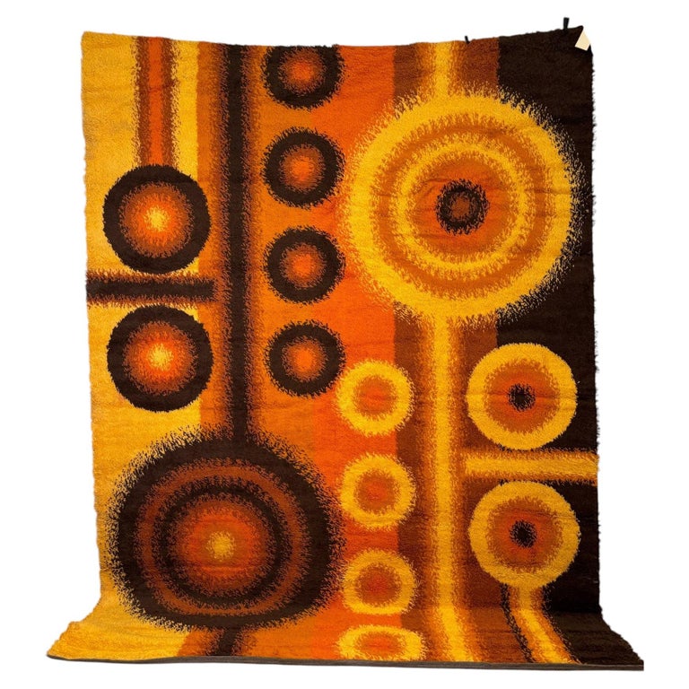 70's Dania Taepper 2 Big Circles, 12 Smaller Circles, UNUSED, 100% Wool Rya Rug