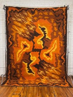 70s Dania Taepper, Abstract Squiggles, UNUSED, Danish Rya Rug Mid Century Modern